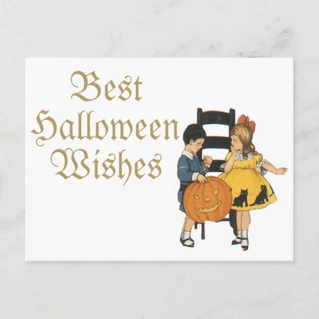 Carte Postale Fille en robe de chat noire Halloween (Devant)