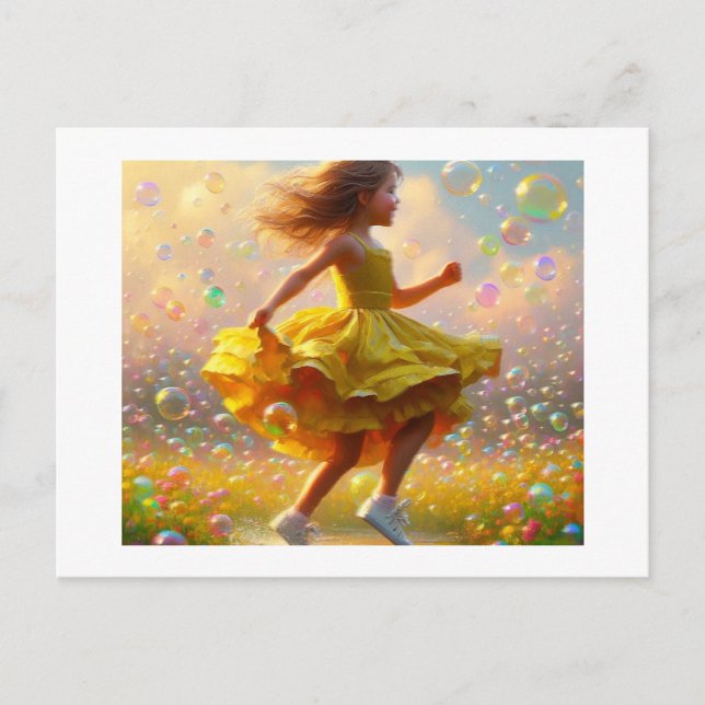 Carte Postale Fille en robe jaune, (Devant)