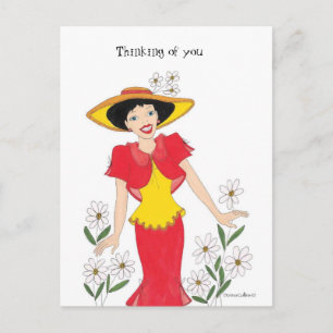 Carte Postale Fille en robe jaune et rouge