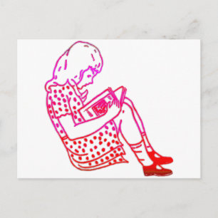 Carte Postale Fille en robe, lecture