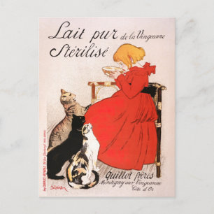 Carte Postale Fille en Robe Rouge Boire Lait Steinlen Poster