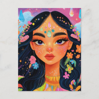 Carte Postale Fille enchantée avec fleurs