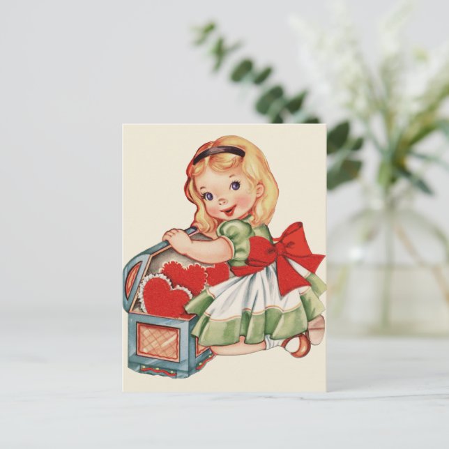 Carte Postale Fille enfant coeur Rétro Mignon Enfants (Debout devant)