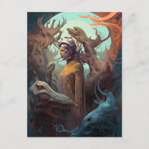 Carte Postale Fille Entourée De Monstres Aliens Art Surreal