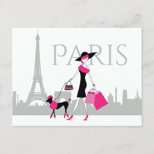 Carte Postale Fille et caniche à Paris avec la Tour Eiffel
