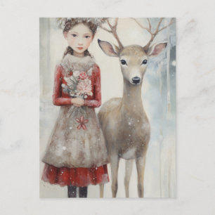 Carte Postale Fille et cerf en média mixtes