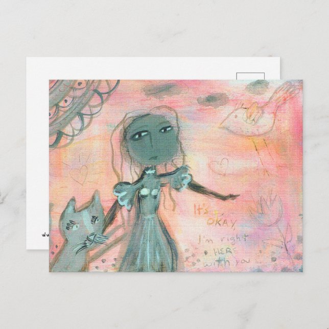 Carte Postale Fille et chat (Devant / Derrière)