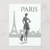 Fille et chat à Paris avec Tour Eiffel Gris
