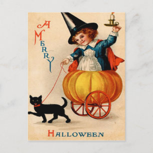 Carte Postale Fille et chat noir