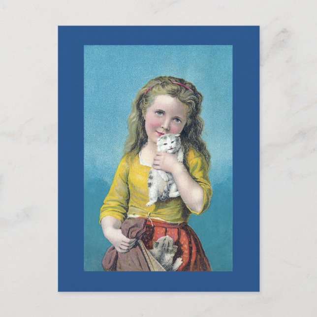 Carte Postale Fille et chatons victoriens (Devant)