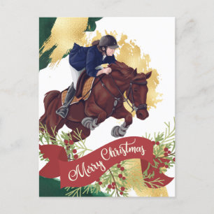 Carte Postale Fille et Cheval Joyeux Noël coloré