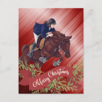 Fille et Cheval Joyeux Noël Rouge