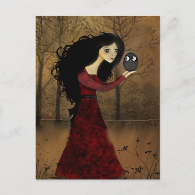Carte postale Fille et hibou (Devant)