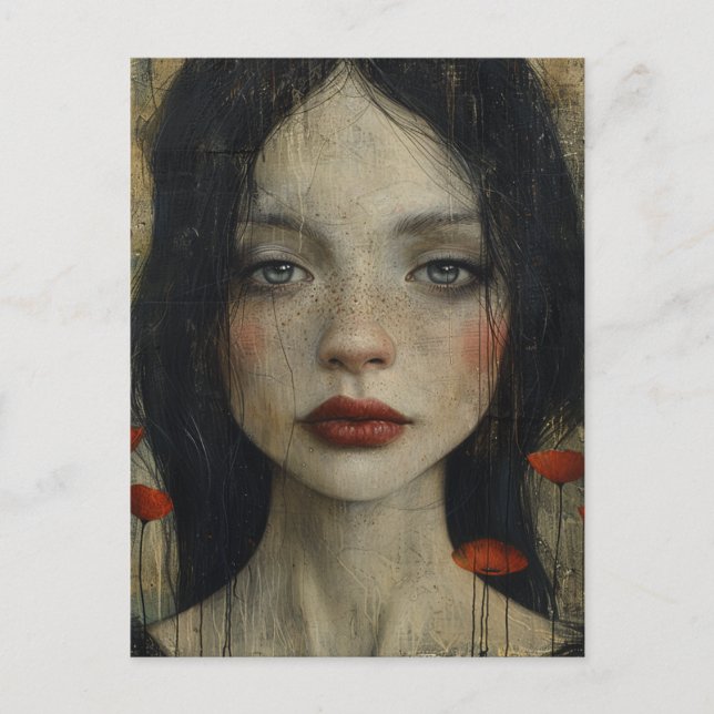 Carte Postale Fille et les pavots Grunge rustique (Devant)