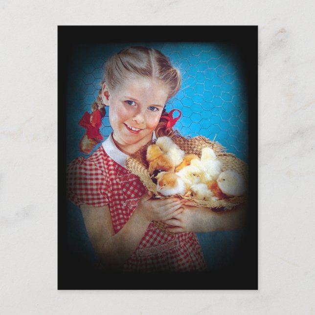 Carte Postale Fille et poussins (Devant)