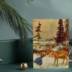 Carte Postale Fille et rennes