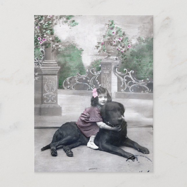 Carte Postale Fille et son chien (Devant)