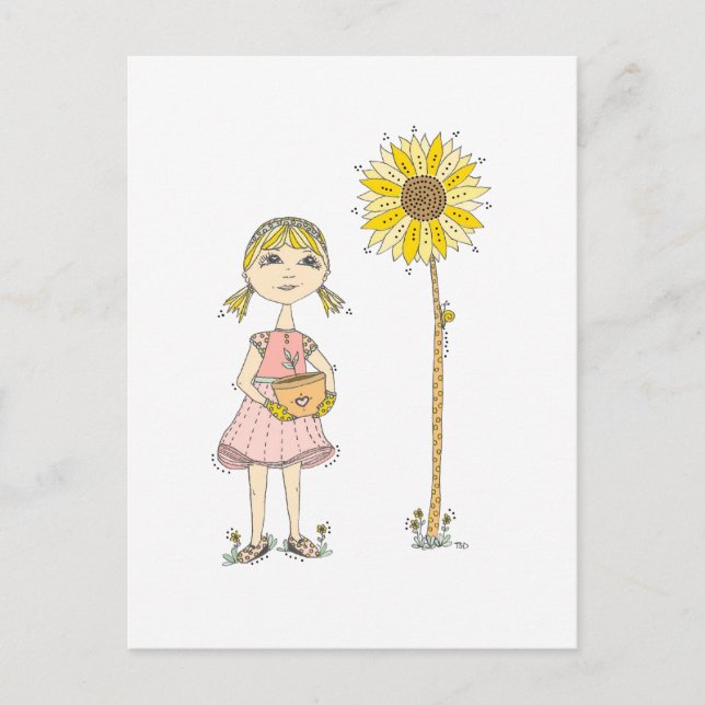Carte postale Fille et Tournesol (Devant)