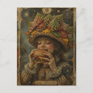 Carte Postale Fille étrange avec un chapeau de cheeseburger L'ap