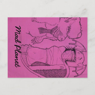Carte Postale Fille fantôme rose et ours en colère