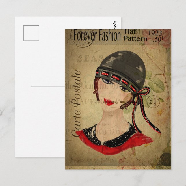 Carte Postale Fille Flapper Art Déco (Devant / Derrière)