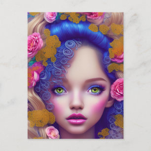 Carte Postale Fille Fleur Princesse Inspirée par la Culture Ukra