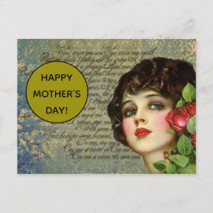 Carte Postale Fille glamour victorienne avec Rose rouge