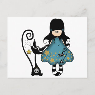 Carte Postale Fille Goth fille avec chat noir