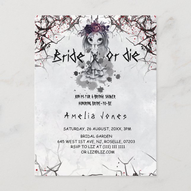 Carte Postale Fille gothique douche de mariage adorable  (Devant)