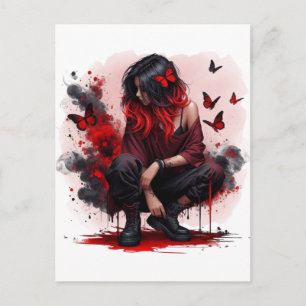Carte Postale Fille grunge papillon rouge