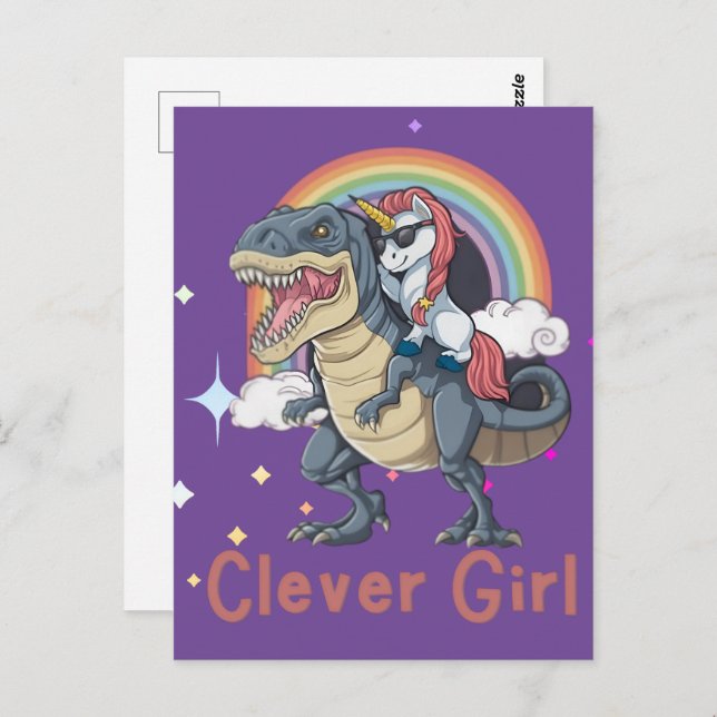 Carte Postale Fille intelligente - Édition dinosaure à cheval li (Devant / Derrière)