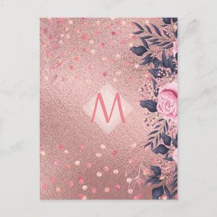 Carte Postale Fille jamais ROSEGOLD Bleu rose Floral MONOGRAS