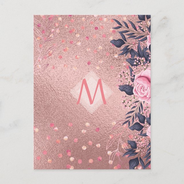 Carte Postale Fille jamais ROSEGOLD Bleu rose Floral MONOGRAS (Devant)