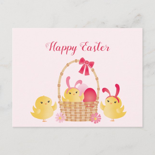 Carte Postale Fille Joyeux Poussins de Pâques rose (Devant)