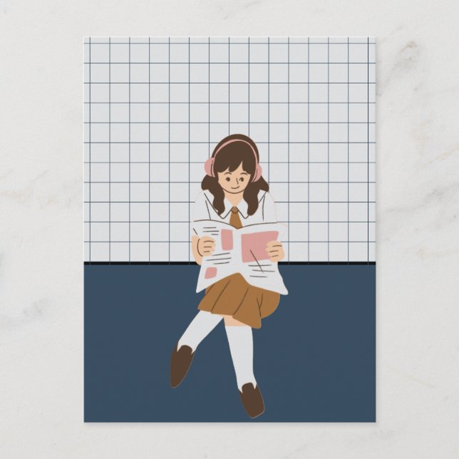 Carte Postale Fille lisant un journal (Devant)