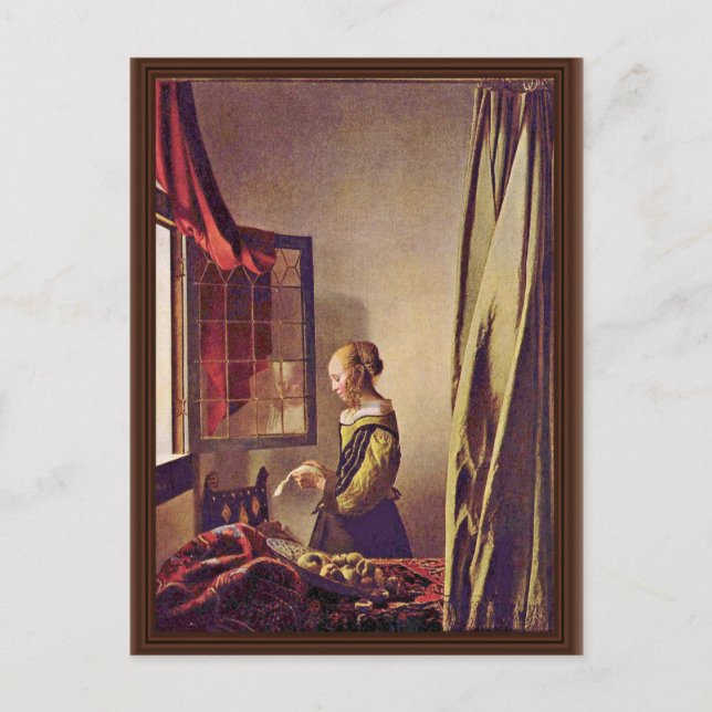 Carte Postale Fille Lisant Une Lettre À Une Fenêtre Ouverte, Par (Devant)