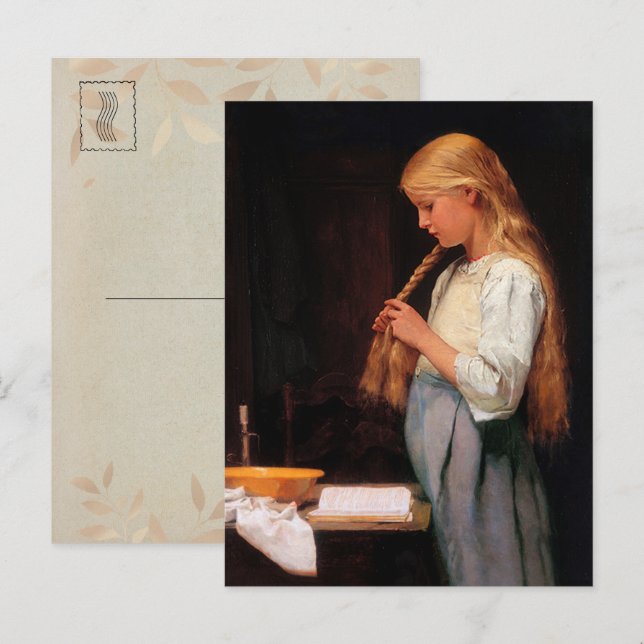 Carte Postale Fille lui tresser les cheveux et lire un livre (Devant / Derrière)