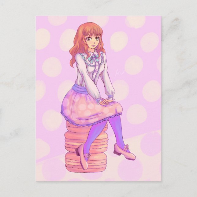 Carte Postale Fille Macaron rose (Devant)