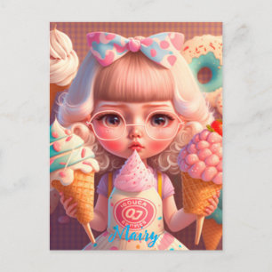Carte Postale Fille mignonne Kawaii avec des glaces