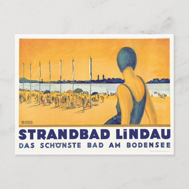 Carte Postale Fille nageuse à Strandbad Lindau Bodensee, Allemag (Devant)