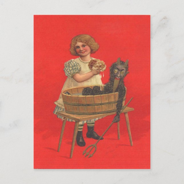 Carte Postale Fille nettoyant Krampus (Devant)