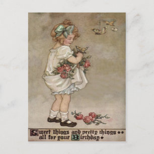 Carte Postale Fille Papillon Rose Anniversaire