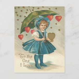 Carte Postale Fille Parapluie Cœur Pluie