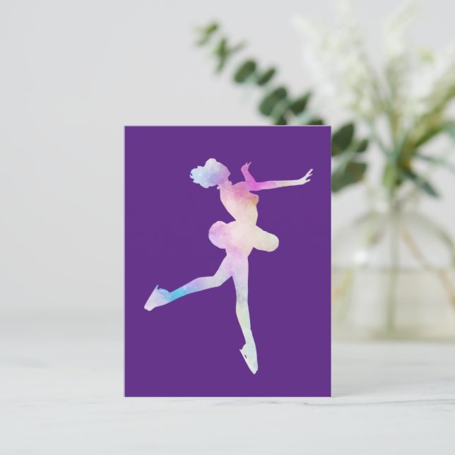 Carte Postale Fille patinant à l'aquarelle  (Debout devant)