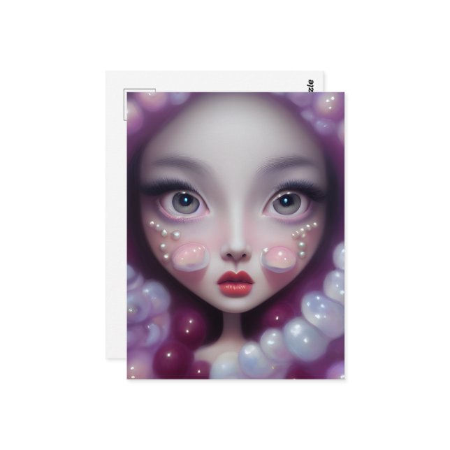 Carte Postale Fille perles et bulles (Devant/Arrière en situation)