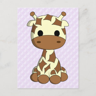 Carte postale fille petite girafe kawaii dessin an