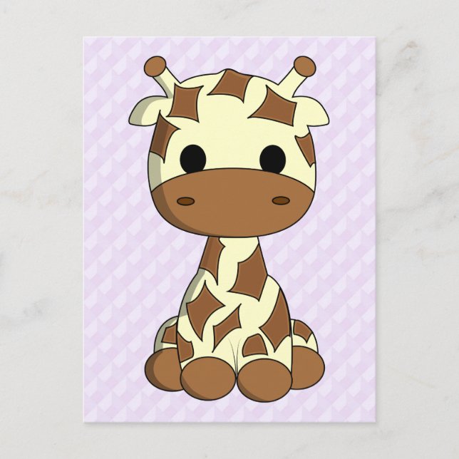 Carte postale fille petite girafe kawaii dessin an (Devant)