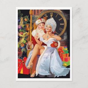 Carte Postale Fille pin-up assise sur les genoux d'un type très 