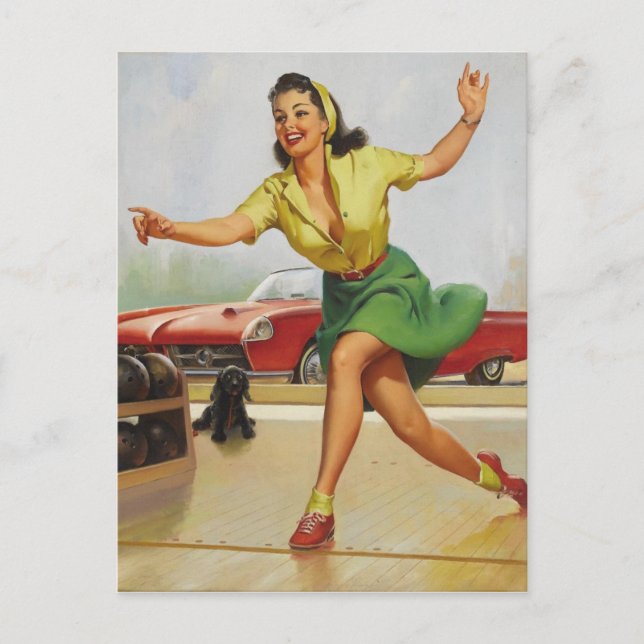Carte Postale Fille Pin Up de Bowling (Devant)