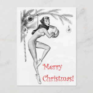 Carte Postale Fille pin-up en décoration de sapin de Noël, vinta